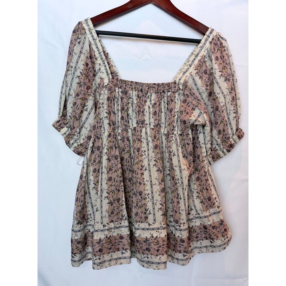 Free People Romantic Cottagecore Floral Stripe Babydoll Blouse Size Small S